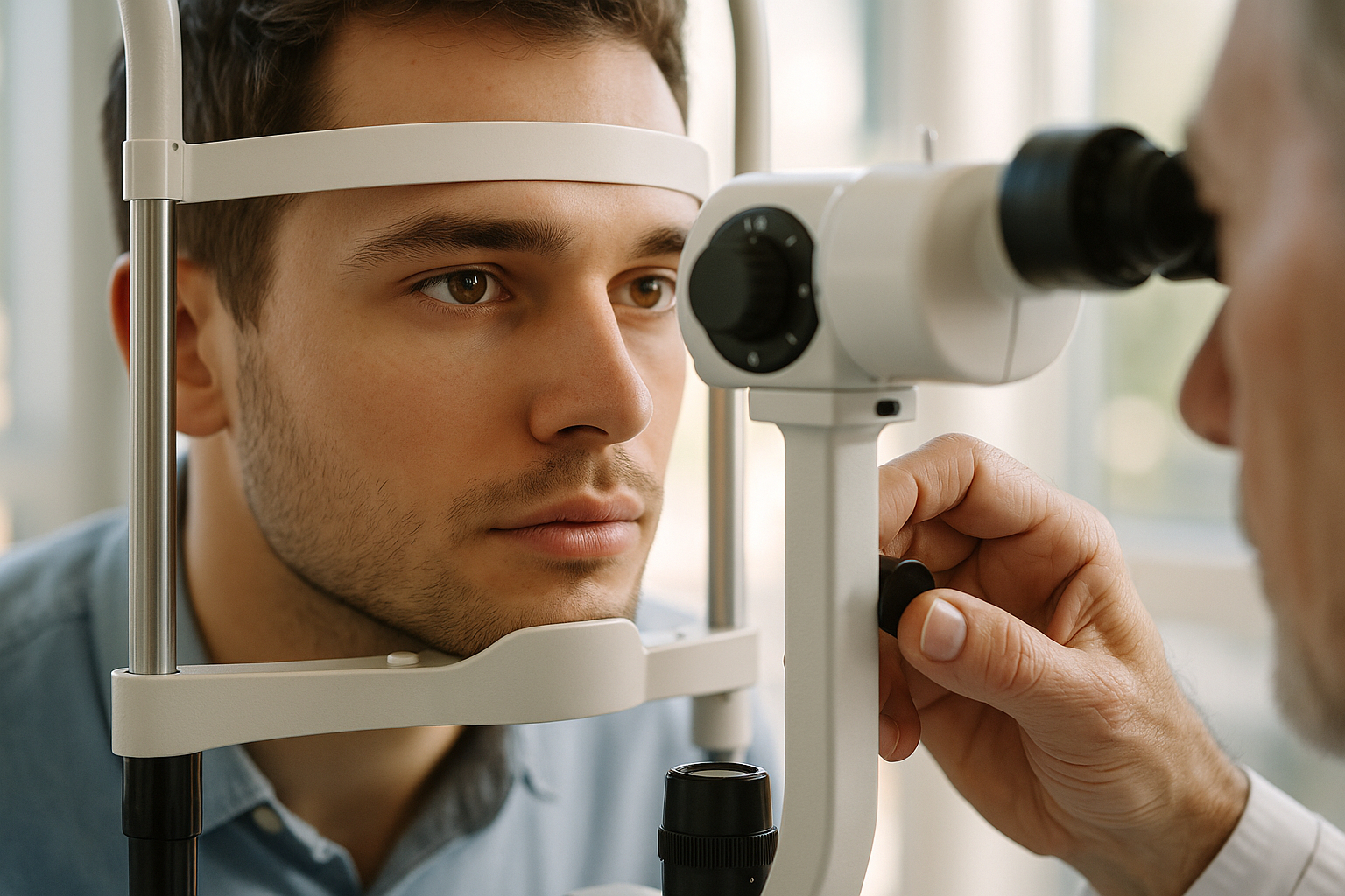 Examen de la vue en cours avec un optométriste et un appareil