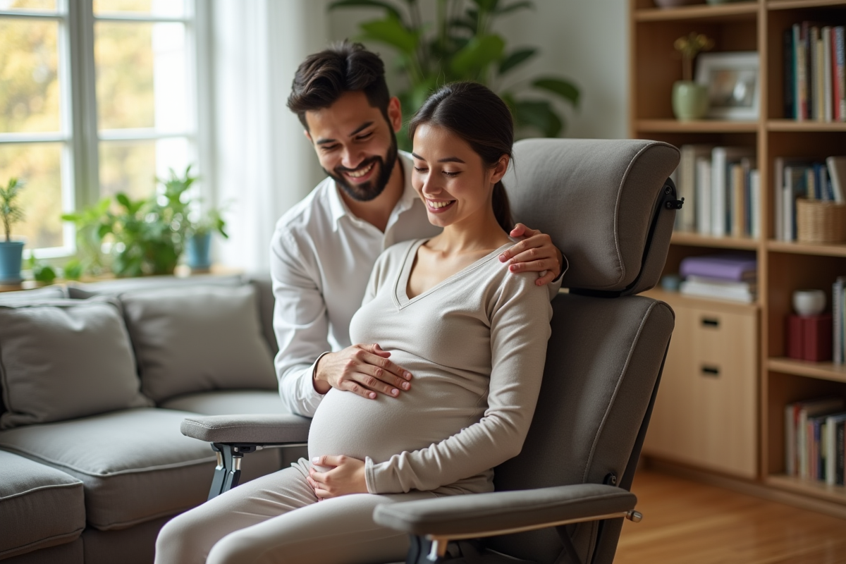 Femme enceinte avec son partenaire lors d’un massage à la maison