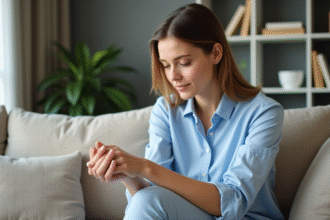 Femme regardant sa peau irritée sur le bras