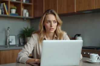 Femme regardant un service d abonnement sur son ordinateur