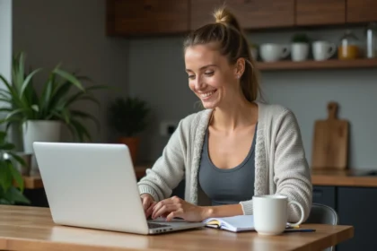 Femme assise à la maison prenant des notes sur la santé