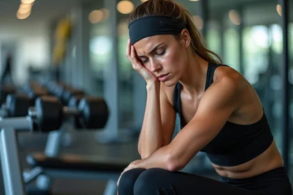 Jeune femme sportive en détresse dans une salle de sport