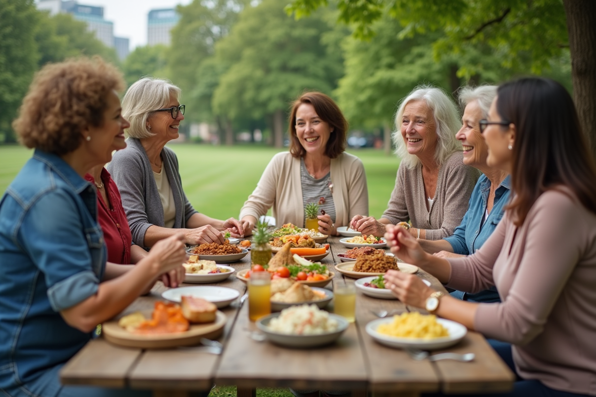 Femmes discutant autour d un pique-nique en plein air