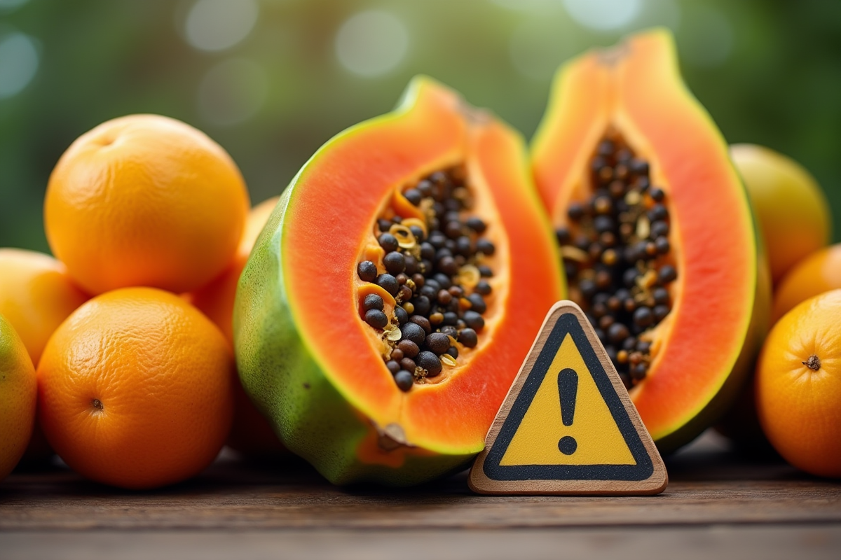 Gros plan sur des fruits colorés avec un signe d