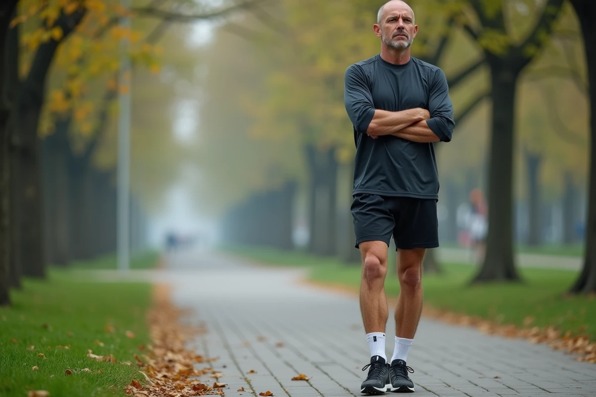 Homme d age moyen en pause dans un parc urbain