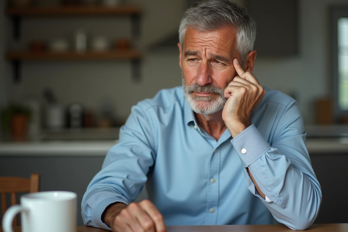 Portrait d'un homme d'âge moyen pensif et préoccupé