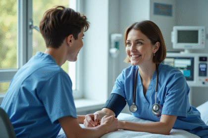 Infirmière à l'hôpital prenant le pouls d'un patient