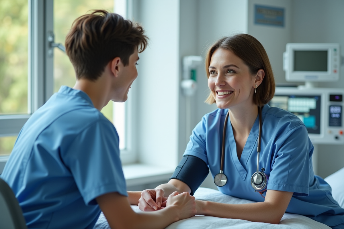 Infirmière à l'hôpital prenant le pouls d'un patient