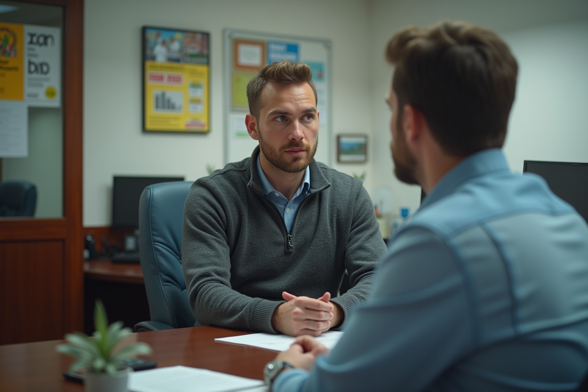 Jeune homme en consultation dans un bureau public