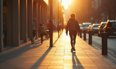 Personne marchant rapidement dans la ville au matin avec application de marche