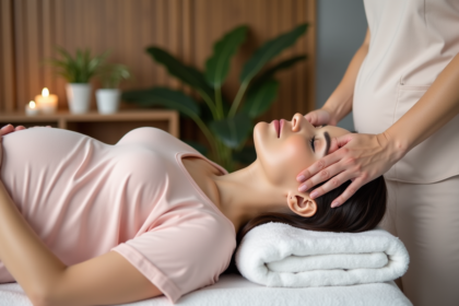 Femme enceinte recevant un massage dans un centre bien-être