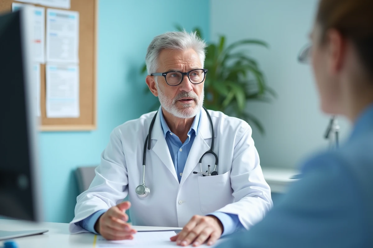 Medecin en blouse blanche expliquant des résultats de test